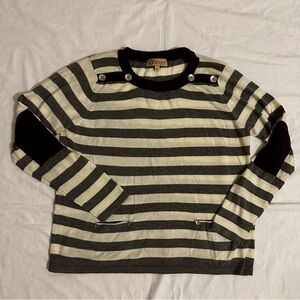 Women’s Democracy Sweater Size L Gray & White Stripe w/ Brown Details 5% Angora